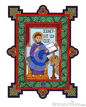 Saint Luke Icon Celtic Illuminated Manuscript Stock Photo