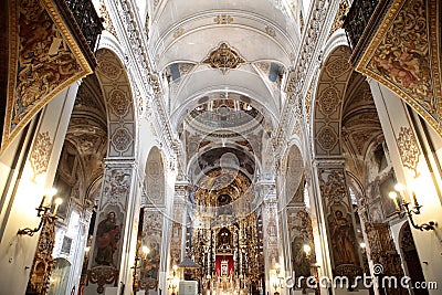 Saint Madeleine church in Seville arches and ceilings decoration Editorial Stock Photo