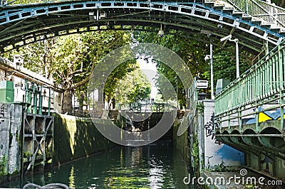 Saint-Martin canal in Paris Editorial Stock Photo