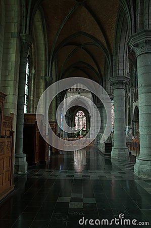 Saint-Martinâ€™s Church in Arlon, Province of Luxembourg, Belgium. View of the interior, Neo-gothic style, Wallonia`s heritage Editorial Stock Photo