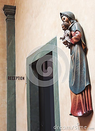 Saint Mary and baby Jesus sculpture Stock Photo