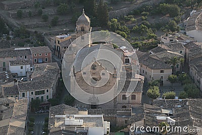 Saint Matthew barroc church aerial view in Bunyola Editorial Stock Photo