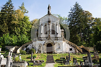 Saint Maximilian Chapel on cemetery in Saint John under the Cliff, Svaty Jan pod Skalou, Czech Republic Editorial Stock Photo