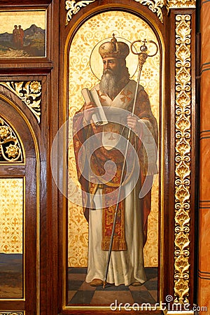 Saint Methodius, detail of Iconostasis in Greek Catholic Co-cathedral of Saints Cyril and Methodius in Zagreb Editorial Stock Photo