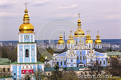 Saint Michael Monastery Cathedral Spires Tower Kiev Ukraine Stock Photo