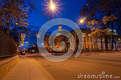 Saint Michael`s Castle. Mikhailovsky Castle or Engineers` Castle at night. Saint Petersburg, Russia Editorial Stock Photo