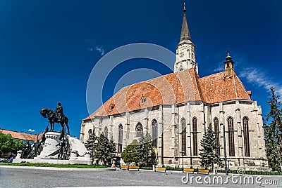 Saint Michael's gothic church and King Mathias Stock Photo