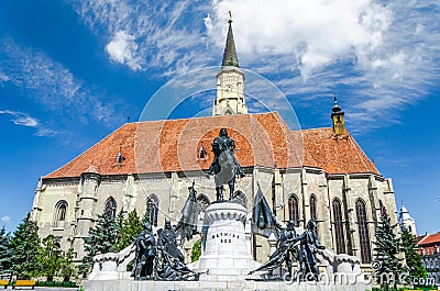 Saint Michael's gothic church and King Mathias Stock Photo