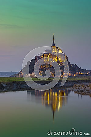 Saint Michel famous castle with water reflectio Stock Photo