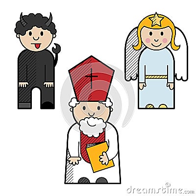 Saint Nicholas, angel and devil Vector Illustration