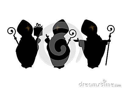 Saint Nicholas collection of silhouettes isolated on transparent background Vector Illustration