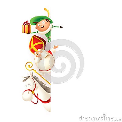 Saint Nicholas and Krampus on board - happy cute characters celebrate holiday - vector illustration isolated on whiteSaint Nichola Vector Illustration