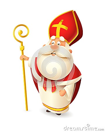 Saint Nicholas Nicolaus or Sinterklaas - happy cute isolated on white background Vector Illustration