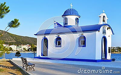 Saint Nikolaos chapel at Nea Artaki Euboea Greece - the protector of the sailors Stock Photo