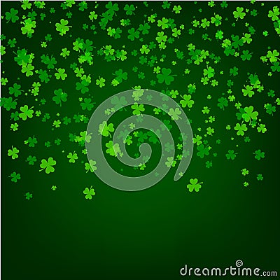 Saint Patrick day backgroundSaint Patrick day background with green leaves of trefoil clover falling from the sky Vector Illustration