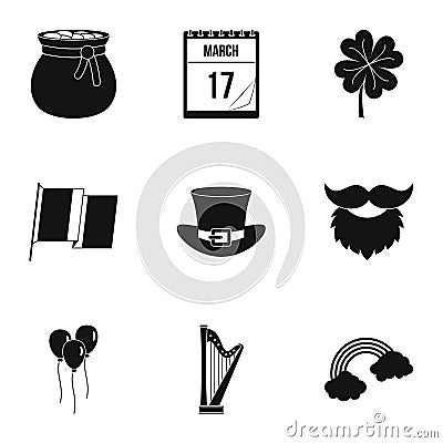 Saint Patrick day icon set, simple style Vector Illustration