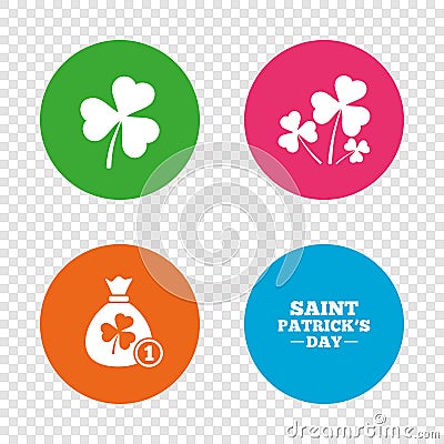 Saint Patrick day icons. Money bag with coin. Vector Illustration