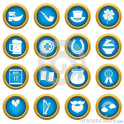 Saint Patrick icons blue circle set Vector Illustration