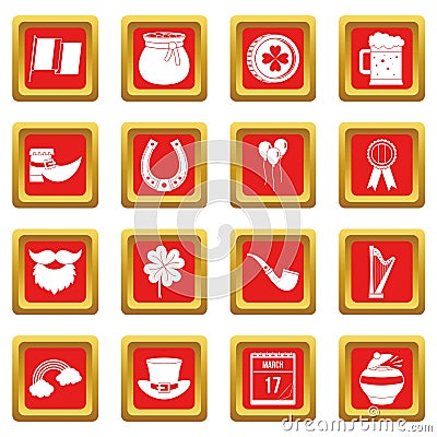 Saint Patrick icons set red Vector Illustration