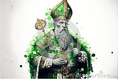 Saint Patrick image with green colors on white background. Funny main character of Irish festivity. Festivity Irish day, famous Stock Photo
