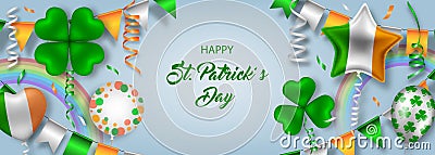 saint patrick's day banner with balloons, streamers and confetti Vector Illustration