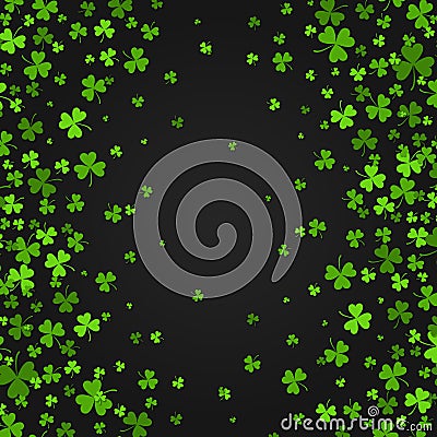 Saint Patrick s Day border with green four and tree leaf clovers on black background. Vector illustration. Party Vector Illustration