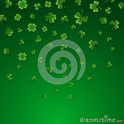 Saint Patrick`s Day Border with Green Four and Tree Leaf Clovers. Irish Lucky and success symbols. Vector illustration Vector Illustration