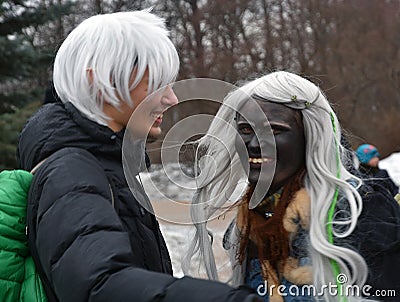 Saint Patrick`s Day celebration in Moscow. Happy people in carnival costumes Editorial Stock Photo