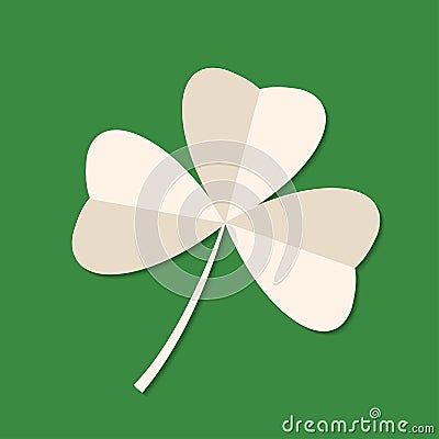 Saint Patrick`s Day green three leaf clover on green background. Holiday 3d icon. Vector illustration. Spring symbol Vector Illustration