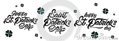 Saint Patrick`s Day lettering set . Black and white St.Patricks Day celebration design in Lettering style. Vector illustration Stock Photo