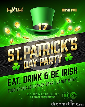 Saint Patrick`s Day party celebration poster design Vector Illustration