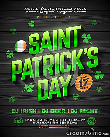 Saint Patrick`s Day party poster design Vector Illustration