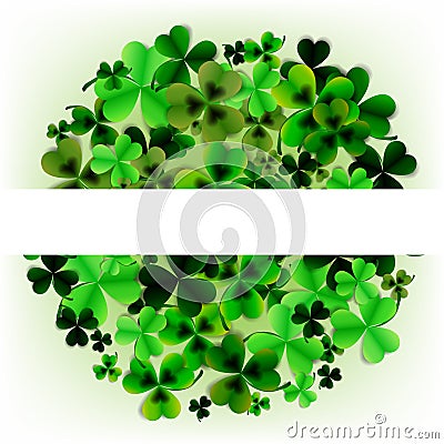 Saint Patrick s Day Round Frame with Green Four and Tree Leaf Clovers on Bright Background. Vector illustration. Party Vector Illustration
