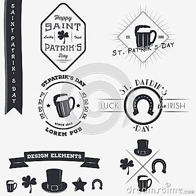 Saint Patrick's Day. Set of Typographic Badges Design Elements, Designers Toolkit. Vector Illustration