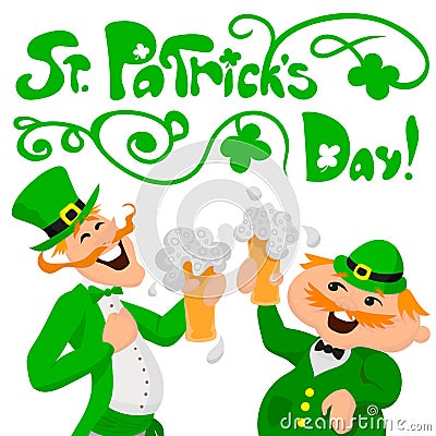 Saint Patrick`s day. Two happy Englishmen Vector Illustration