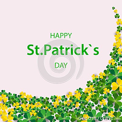 Saint Patrick`s Day Vertical Border with Green and Gold, Four and Tree Leaf Clovers on White Background. Vector illustration. Par Cartoon Illustration