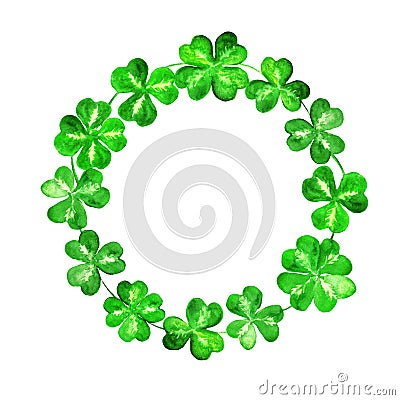 Saint Patrick wreath - trefoil leaves. Watercolor round border Stock Photo