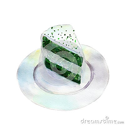 Saint Patricks day cake, watercolor illustration in hand-drawn style. Cartoon Illustration