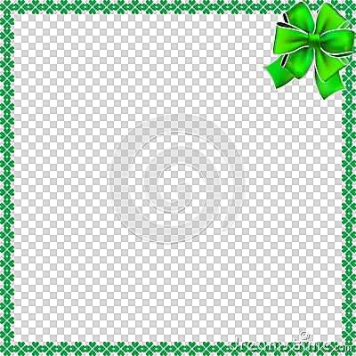 Saint Patricks Day elegant border with shamrocks, ribbon Vector Illustration