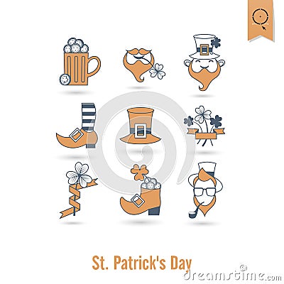 Saint Patricks Day Isolated Icon Set Vector Illustration