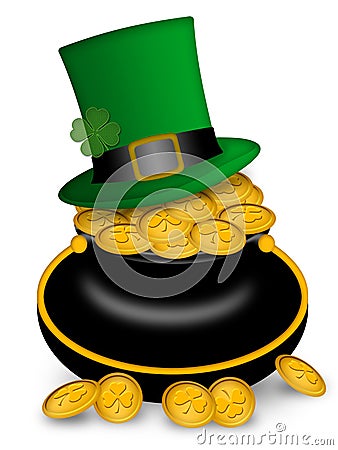 Saint Patricks Day Pot of Gold and Hat Stock Photo