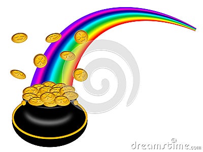 Saint Patricks Day Pot of Gold with Rainbow Stock Photo