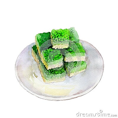 Saint Patricks day rice krispies treats, watercolor illustration in hand-drawn. Cartoon Illustration