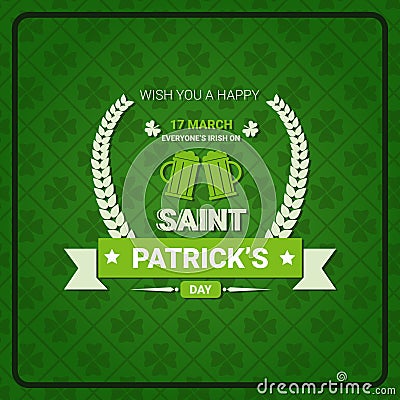 Saint Patricks Day Sign On Retro Poster Holiday Green Vintage Background Vector Illustration