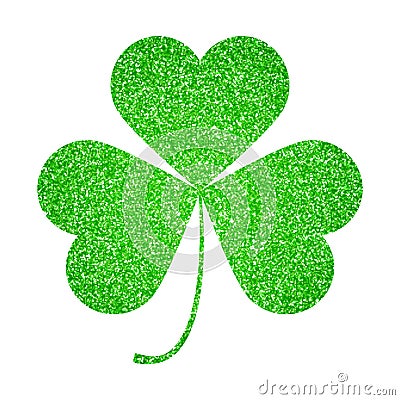 Saint Patricks Day symbol, glitter shamrock leaf isolated on white Vector Illustration