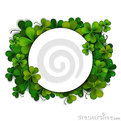 Saint Patricks Day vector background, frame with shamrock leaves Vector Illustration