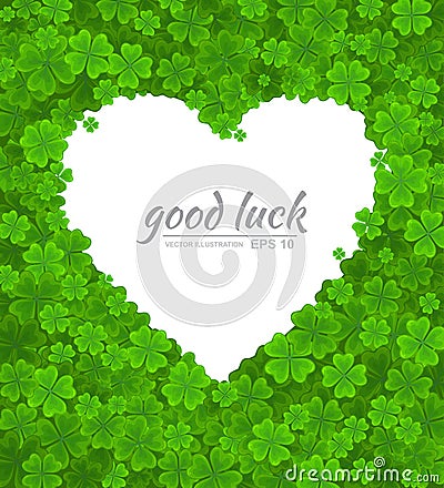 Saint Patricks Day vector design element. Empty white heart on lucky clover or shamrock background Vector Illustration