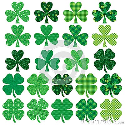 Saint Patricks day vector shamrocks with patterns and textures Vector Illustration