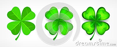 St Patricks green three clover leaves on white. Vector illustration. Vector Illustration