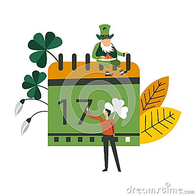 Saint Patricks holiday in spring season, calendar and date Vector Illustration